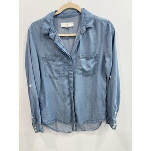 Thread & Supply 100% Tencel Chambray Shirt S Button Up Soft Denim Blue Top Slit